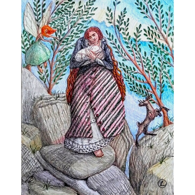 Woman With Child In The Wilderness Drawing by Edwin Loftus | ArtMajeur
