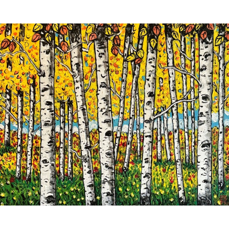 Aspens On Fire Painting by Erik Schlobohm | ArtMajeur