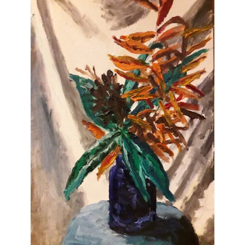 Bouquet Vase Verre Bleu Painting by Thomas Balivet | ArtMajeur