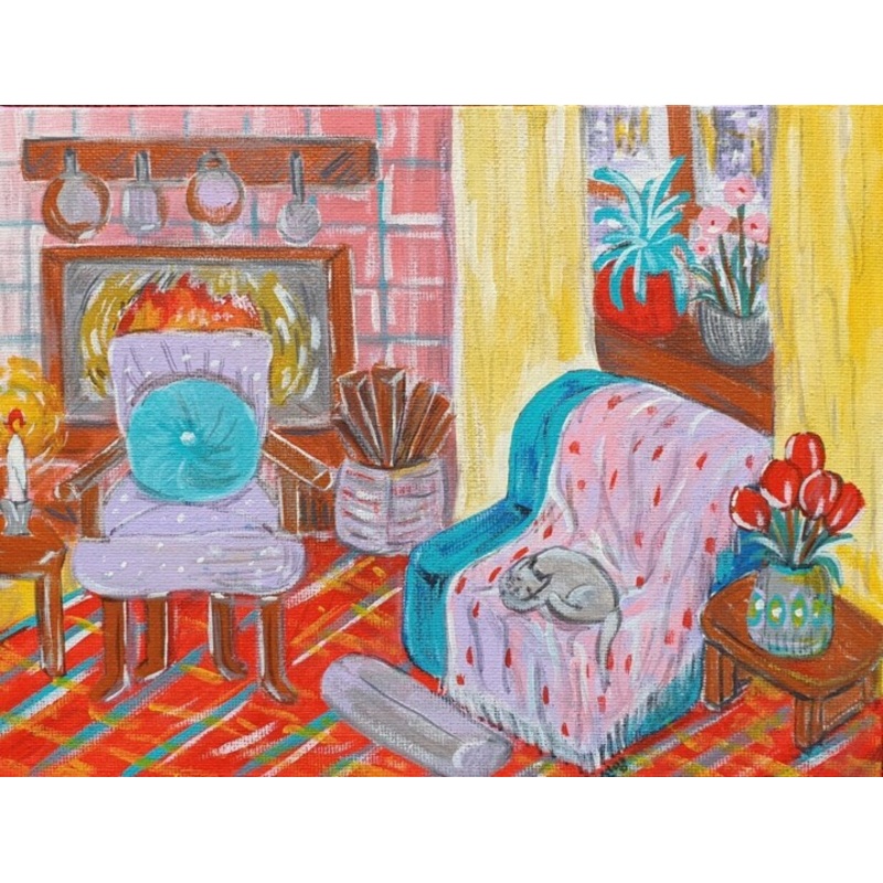 Cat Sleep Because The Fireplace Is Warm Painting by Seon Young Park | ArtMajeur