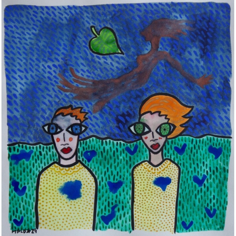Grands Yeux Aux Curs Bleuet   Painting by Laurent Mangepapier | ArtMajeur