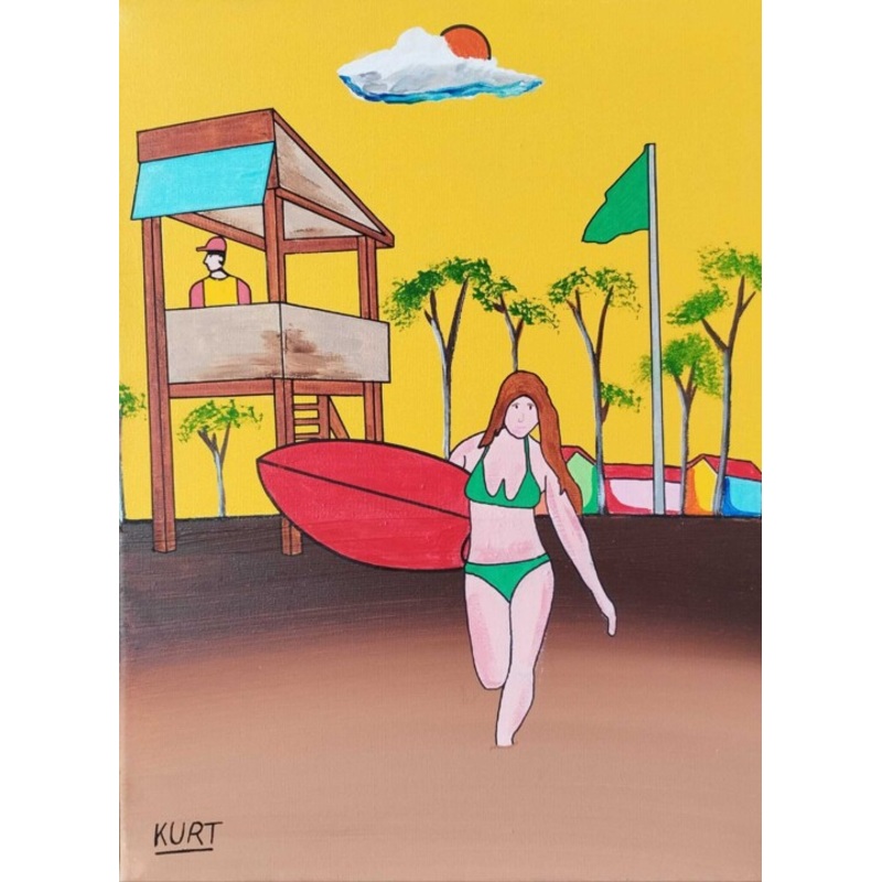Tableau Naif Surfeuse Painting by Didier Dordeins | ArtMajeur