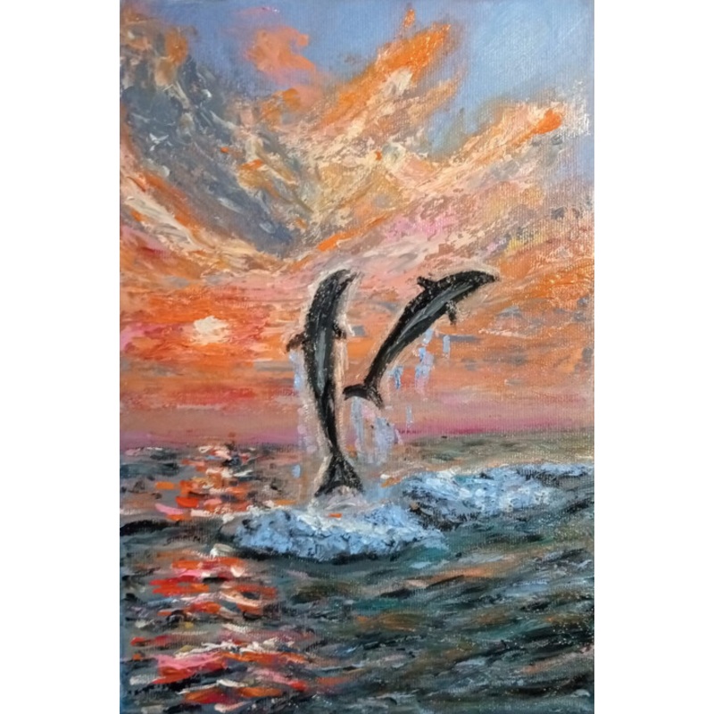 Dolphins Painting by Maria Galan | ArtMajeur