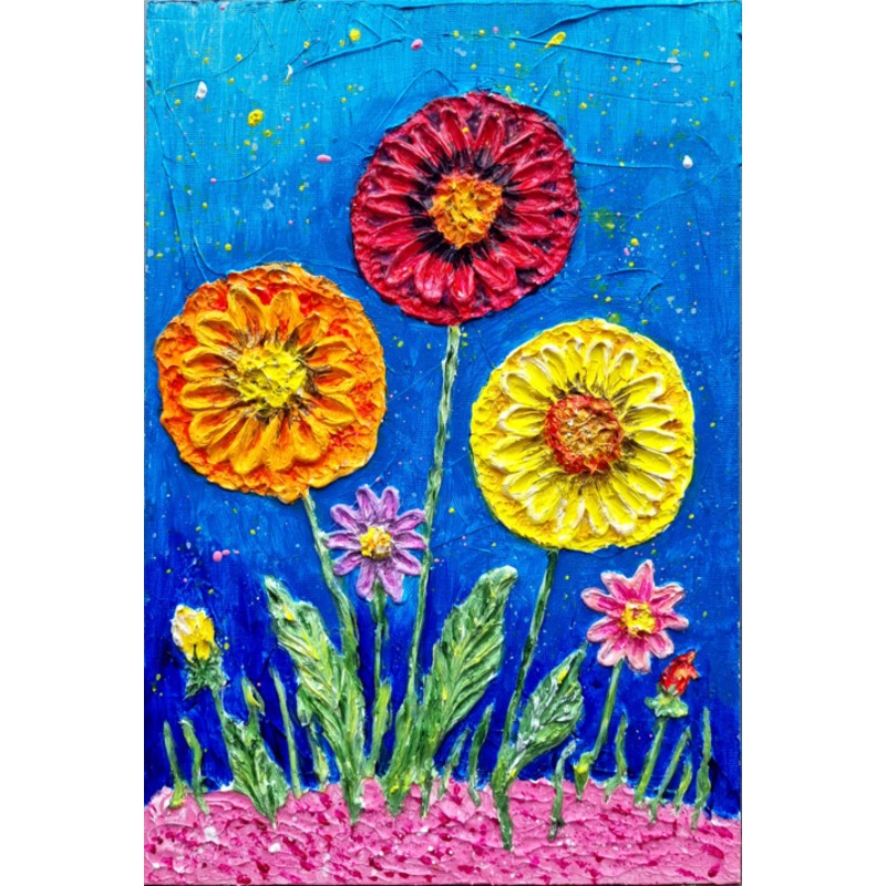 Magical Textured Acrylic Flowers Paintin Painting by Olga Dar | ArtMajeur