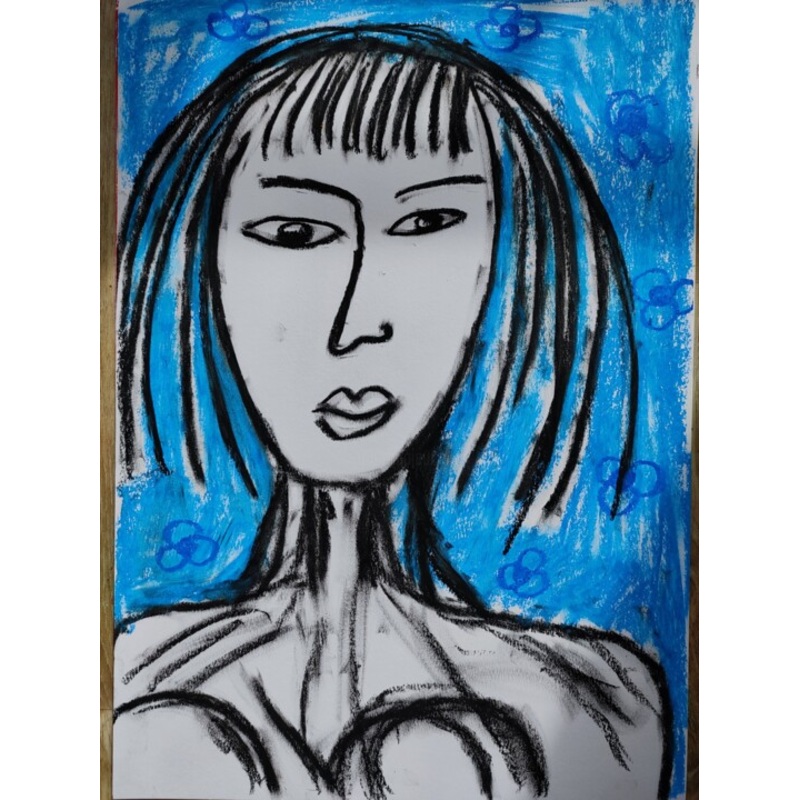 Portrait Bleu Drawing by Charlotte Cardonne | ArtMajeur
