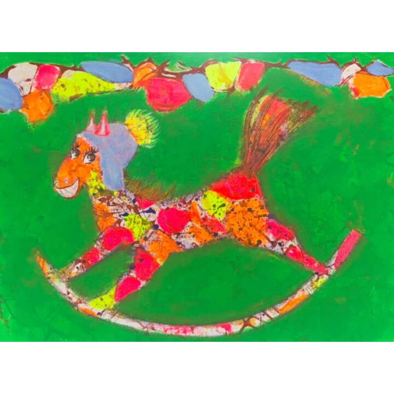 Bright Rocking Horse Painting Painting by Tatiana Belchenko | ArtMajeur