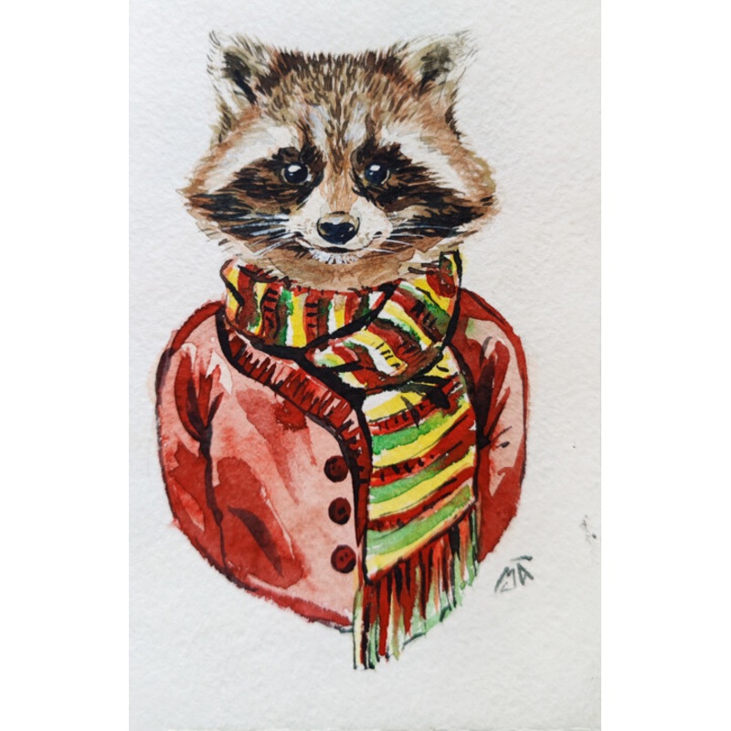 Raccoon In A Scarf Painting by Yulia Belasla | ArtMajeur
