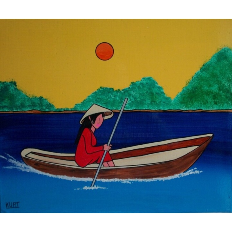 Tableau Naif Acrylique Srie Viet Nam 5 Painting by Didier Dordeins | ArtMajeur