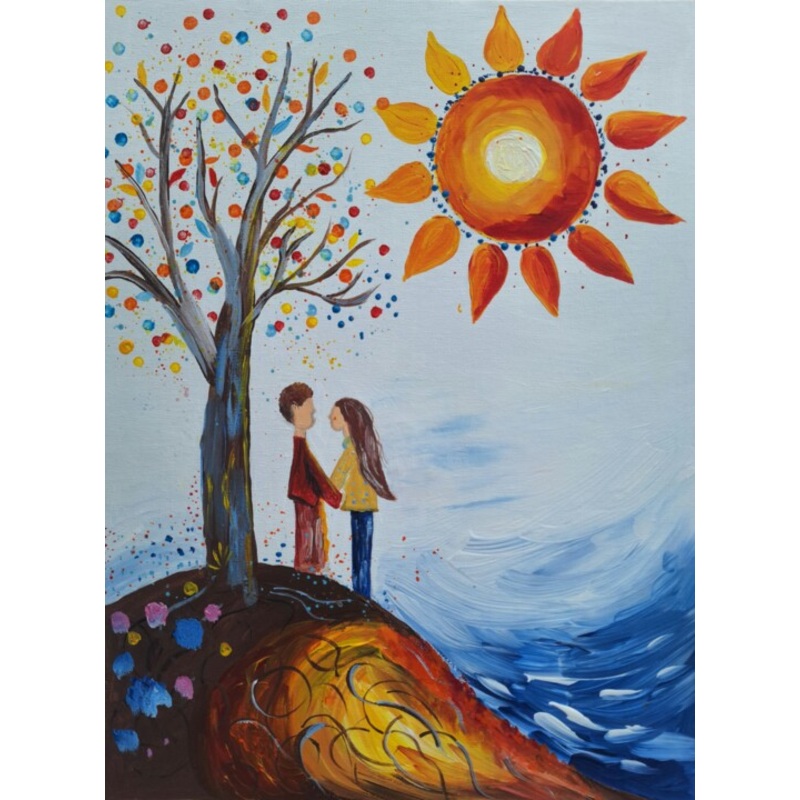 Couple Under A Tree  Romantic Art  Gir Painting by Irina Kuyanova | ArtMajeur