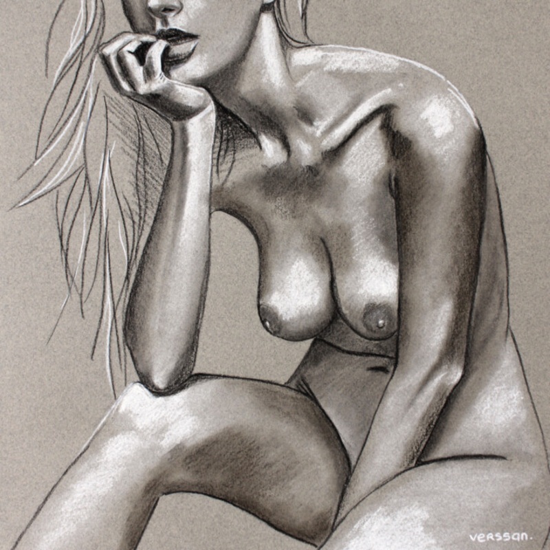 Femme Nue Pensive Painting by Verssan | ArtMajeur