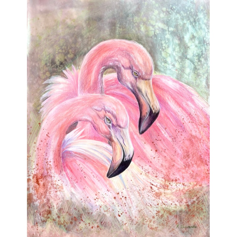 Flamingo Couple Painting by Ksenia Lutsenko | ArtMajeur