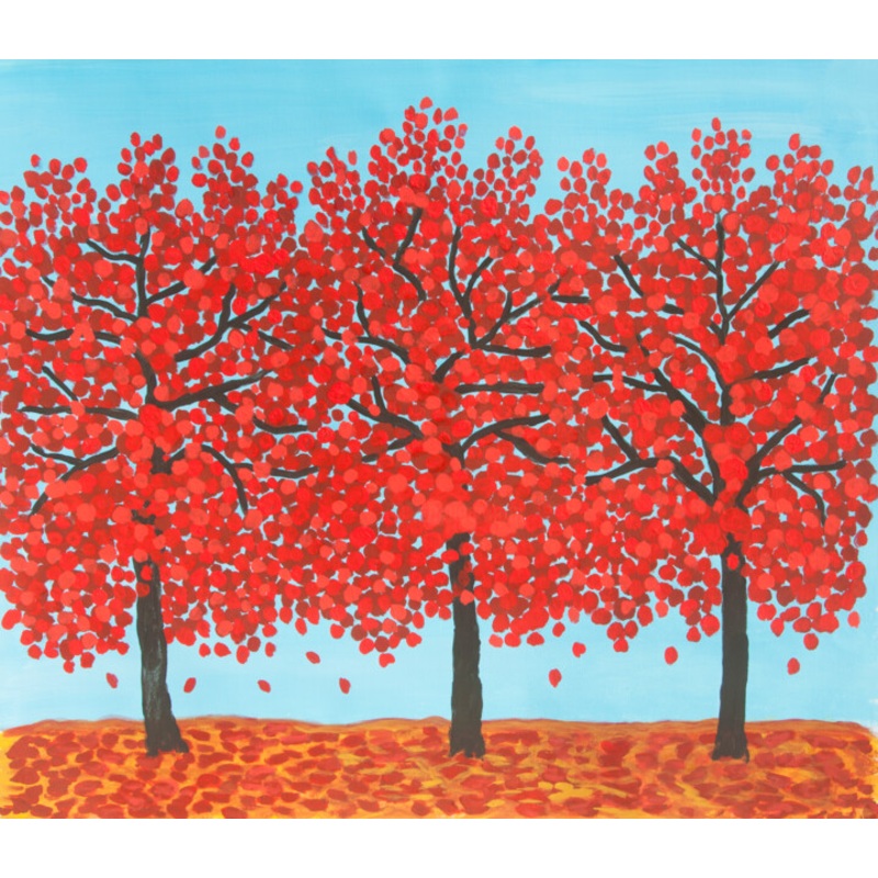 Red Trees On Blue Sky Painting by Irina Afonskaya | ArtMajeur