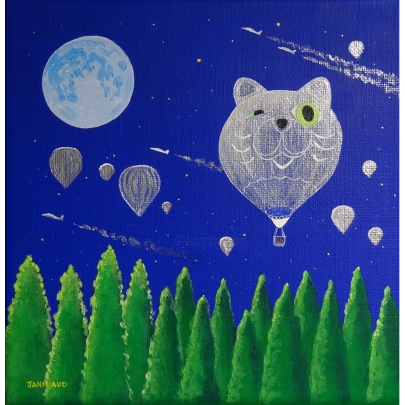 Slowtime Montgolfire Chat Painting by Catherine Janniaud | ArtMajeur