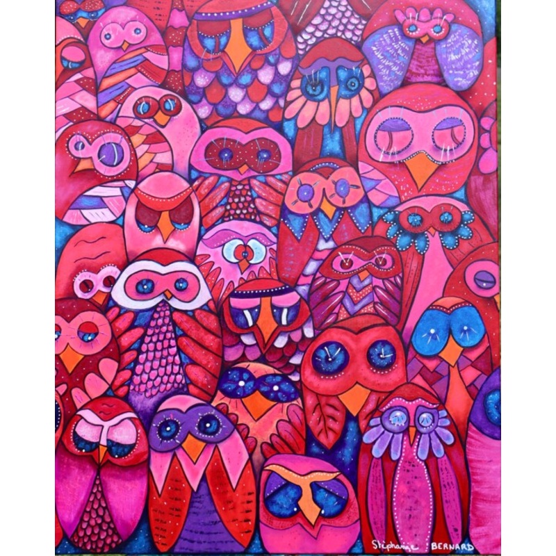 Tribu De Chouettes Painting by Stephanie Bernard | ArtMajeur