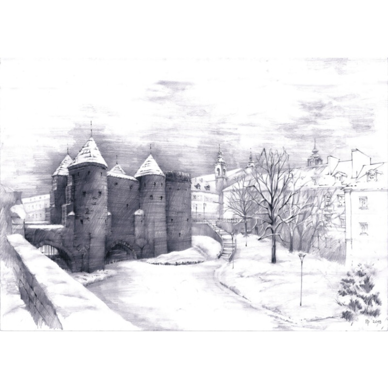 Zimowy Barbakan Drawing by Bartomiej Piszczek | ArtMajeur
