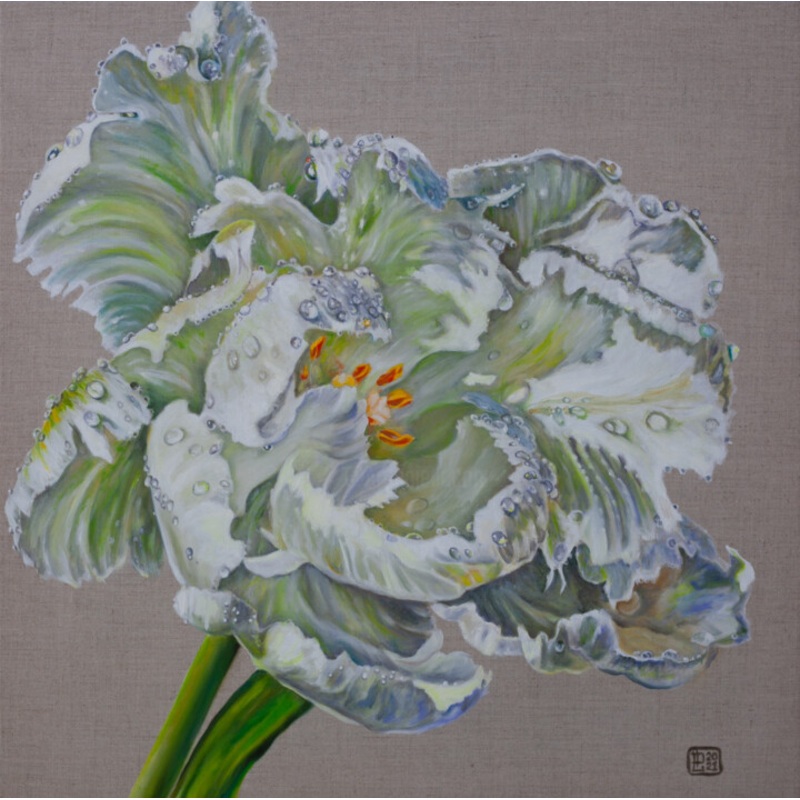 White Tulip Painting by Liudmila Pisliakova | ArtMajeur