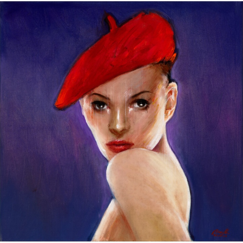 ‘The Red Beret’ Painting by Boglarka Nagy | ArtMajeur