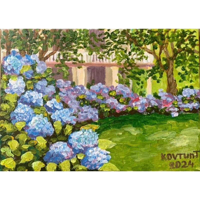 A House In Hydrangeas Painting by Tetiana Kovtun | ArtMajeur