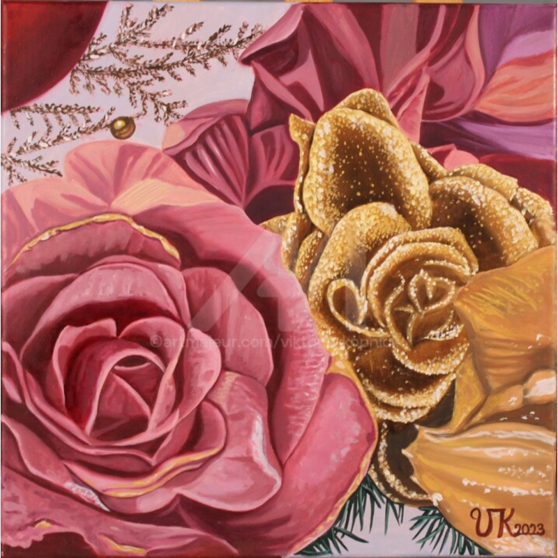 Weihnachtschmuck Mit Blumen Painting by Viktoria Kpnick | ArtMajeur