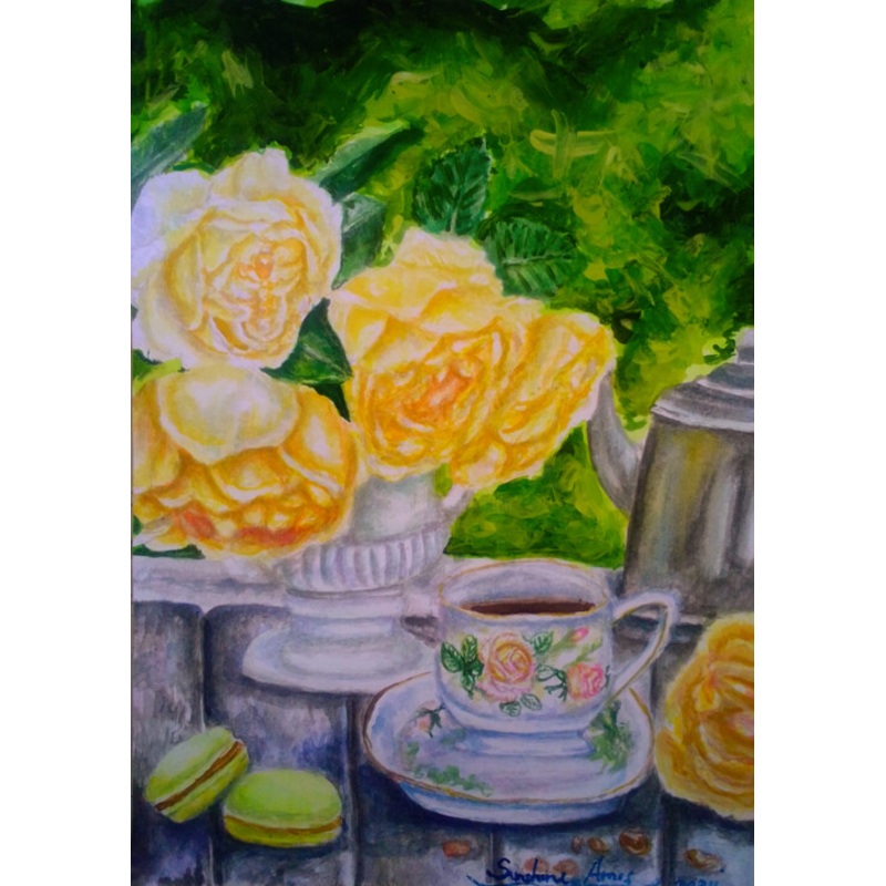 Yellow Rose Flowers In A Vase Still Life Painting by Watercolor Whisper | ArtMajeur