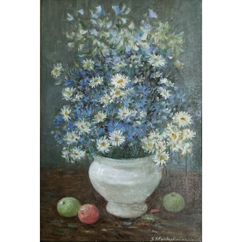 White And Blue Flowers Painting by Nk. Artbox | ArtMajeur