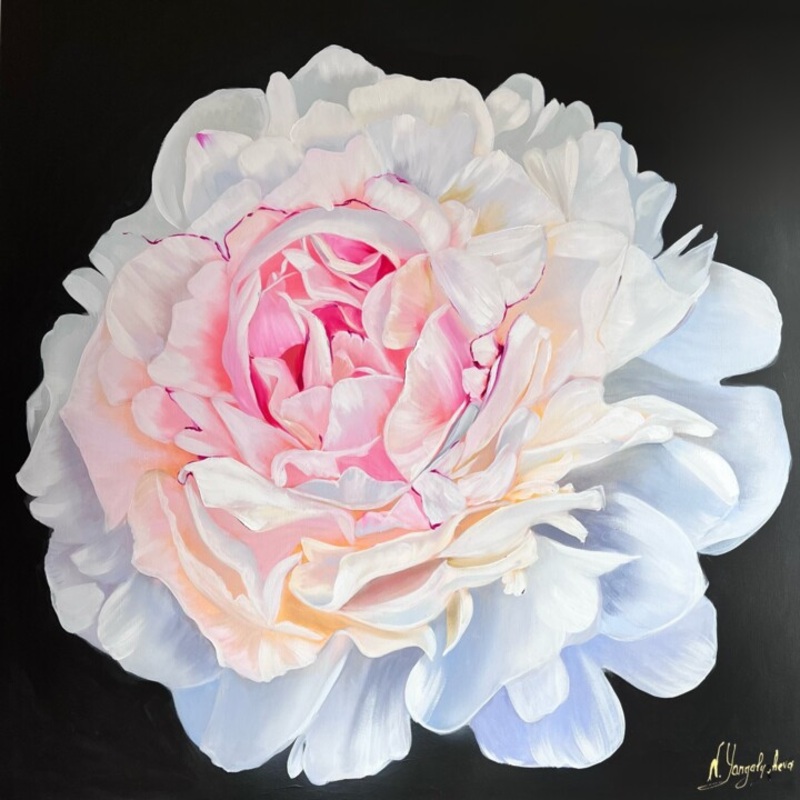 White Peony Hyperrealism Painting Painting by Natalia Yangalycheva | ArtMajeur