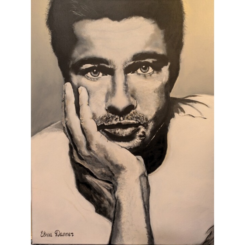 Acrylic Painting Young Brad Pitt On 18 Painting by Elena Danner | ArtMajeur