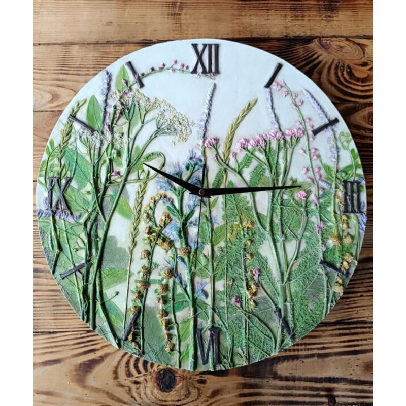 Wall Sculpture Clock Blooming Meadow / Painting by Alena Panchenia Elena Pancena | ArtMajeur