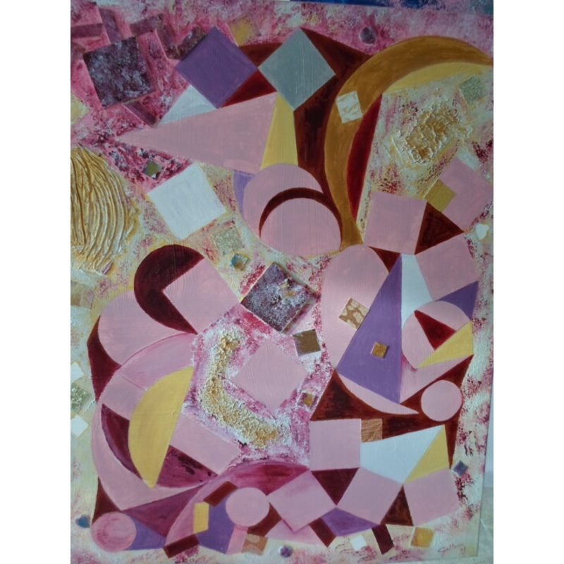 Geometrique Rose/Prune Painting by Marie-Franoise Gallone | ArtMajeur