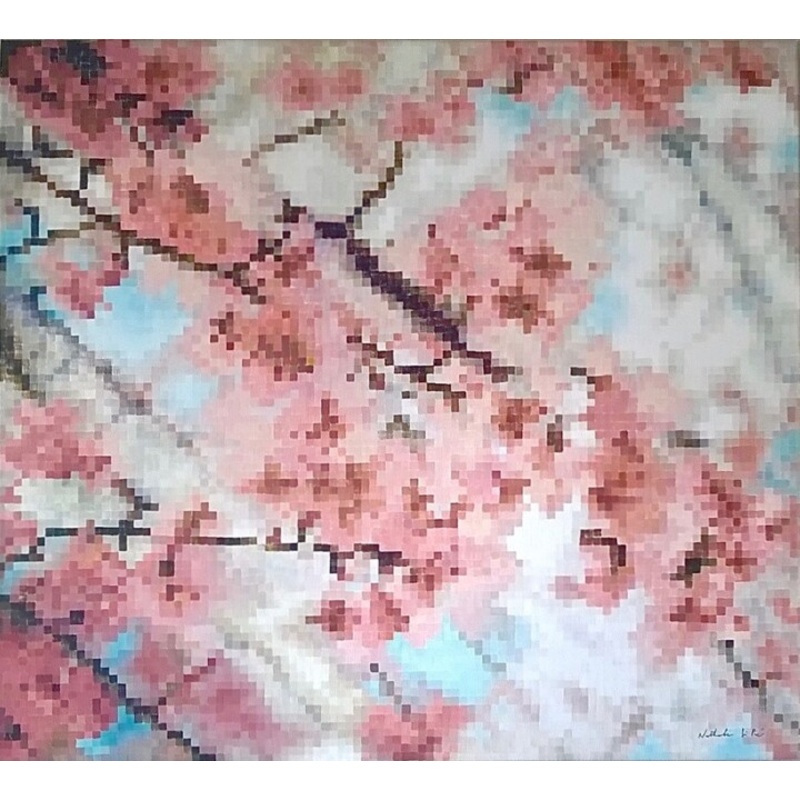 Pixels Flowers Painting by Nathalie Si Pi | ArtMajeur