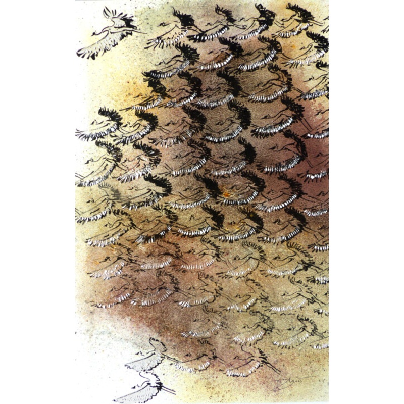 Vol De Grues Couronnes Painting by Agns Grgis (Au pinceau dansant) | ArtMajeur