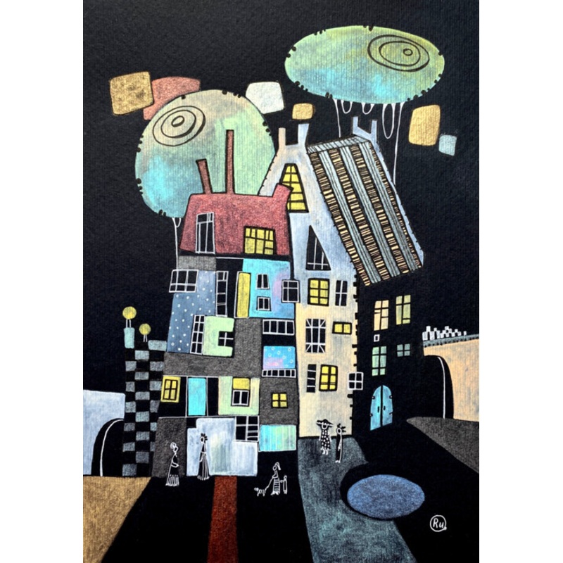 Weird City Painting by Olesya Rubinova | ArtMajeur
