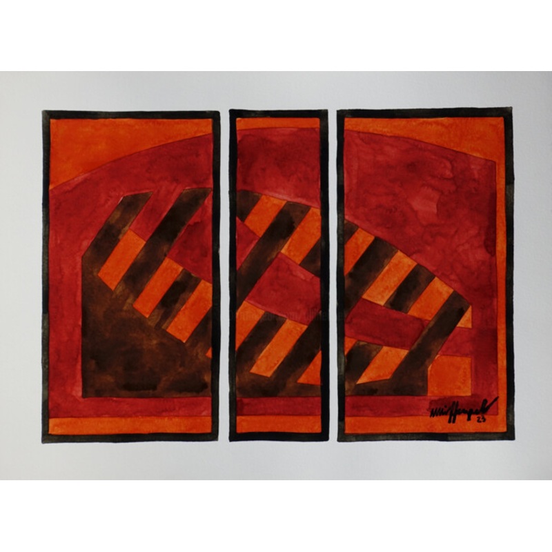 23 / Xxv Triptychon Small Painting by Ulli Heupel | ArtMajeur