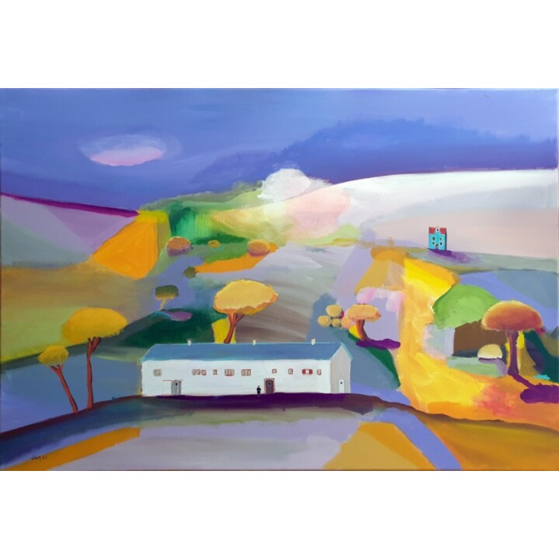 Maison Bleue Maison Blanche Painting by Philippe Abril | ArtMajeur