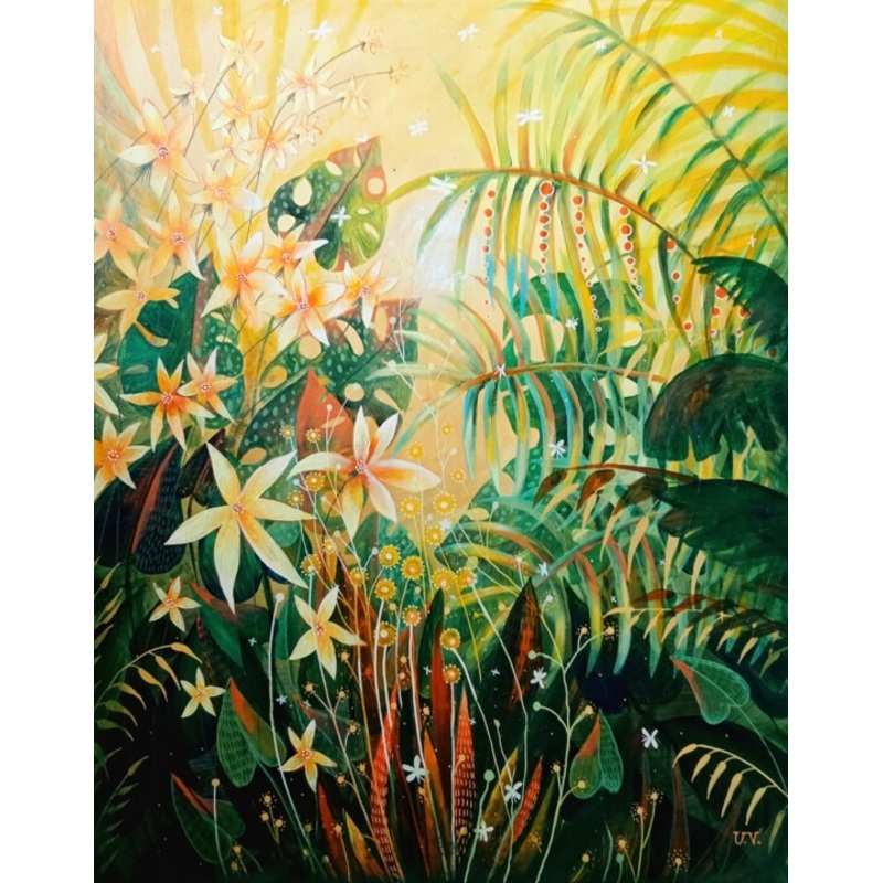 Series Tropical Fantasies Yellow Painting by Ulia Potasova Vostrikova | ArtMajeur