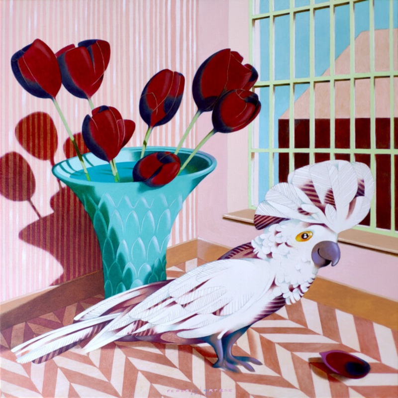 White Cockatoo And Black Tulips Painting by Federico Cortese | ArtMajeur
