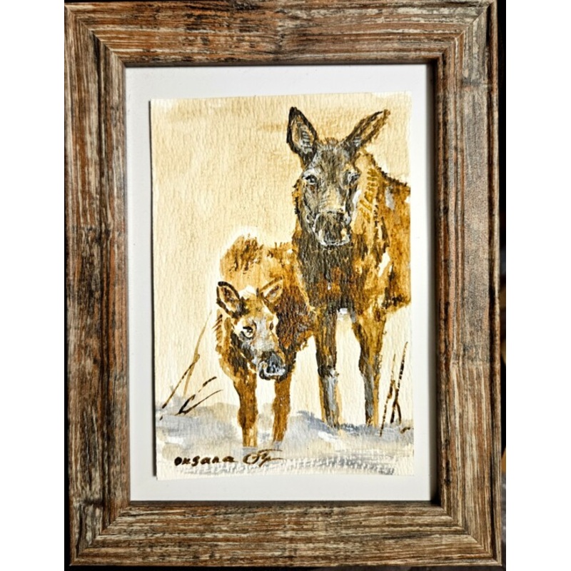 Zwei Elche Painting by Oksana Halupczok | ArtMajeur