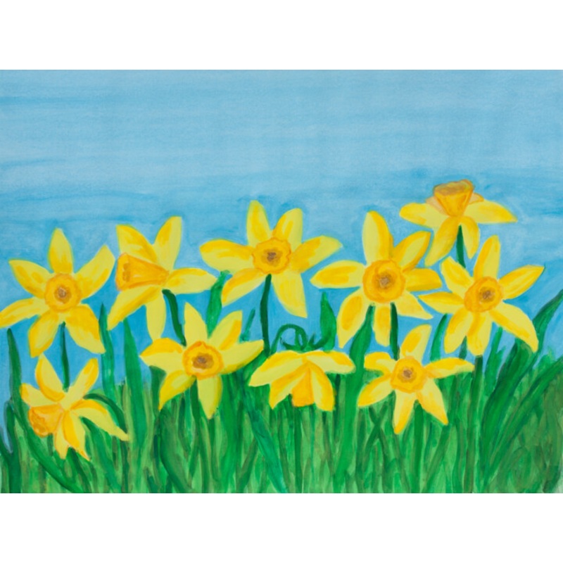 Yellow Daffodiles On Blue Sky Painting by Irina Afonskaya | ArtMajeur