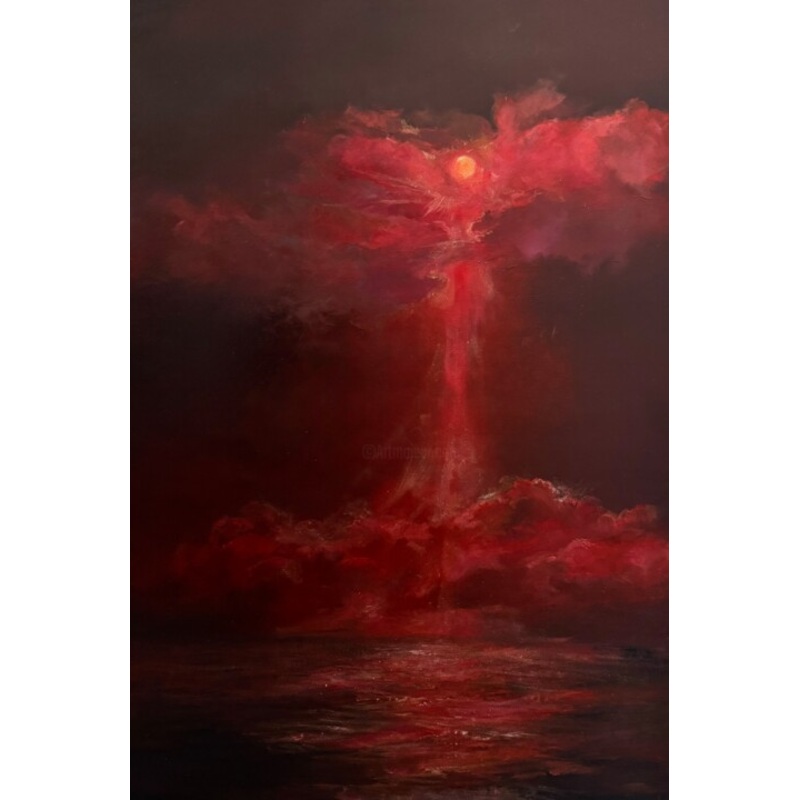 Where The Blood Moon Touches Sea Painting by Deniza Akt | ArtMajeur