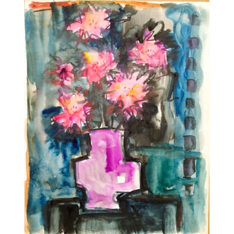 Vase With Pink Flowers Painting by Mandy Sand | ArtMajeur