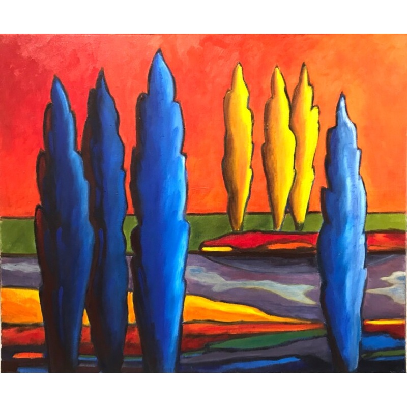 26- Peupliers Bleus Et Jaunes Painting by Guy Raimon Cuisinier | ArtMajeur