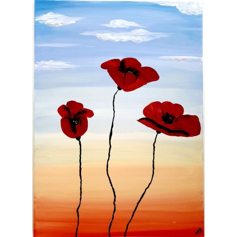 3 Coquelicots Painting by Ariane Houngbo | ArtMajeur