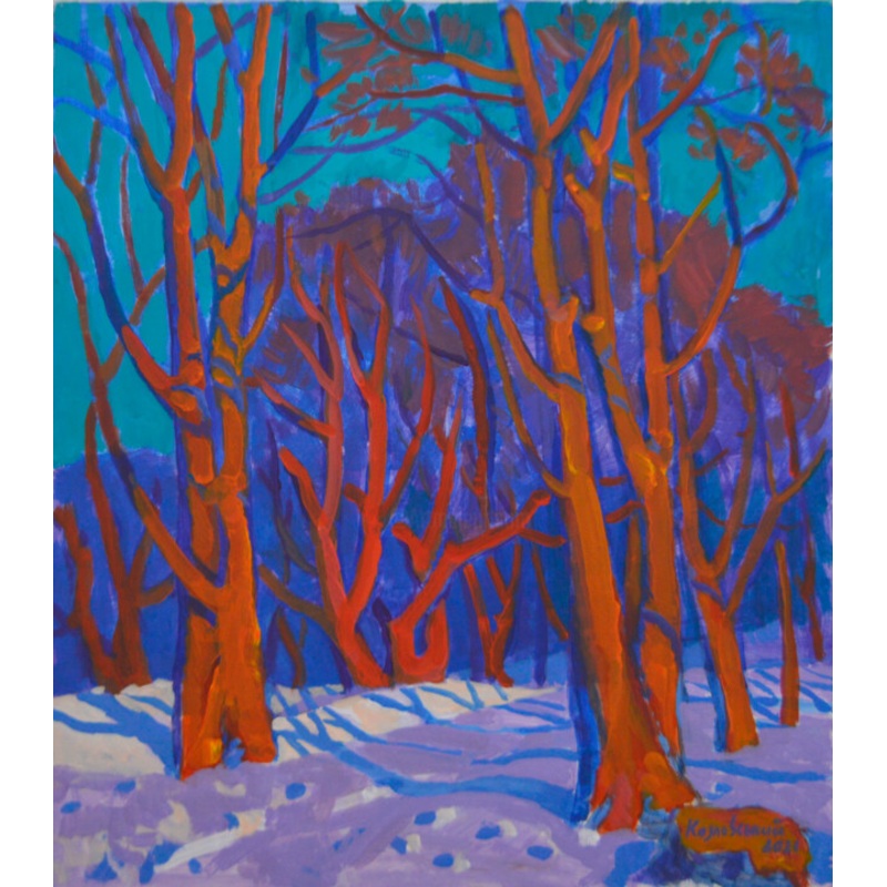 Winter In The Iron Water Park Painting by Mykola Kozlovskyi | ArtMajeur