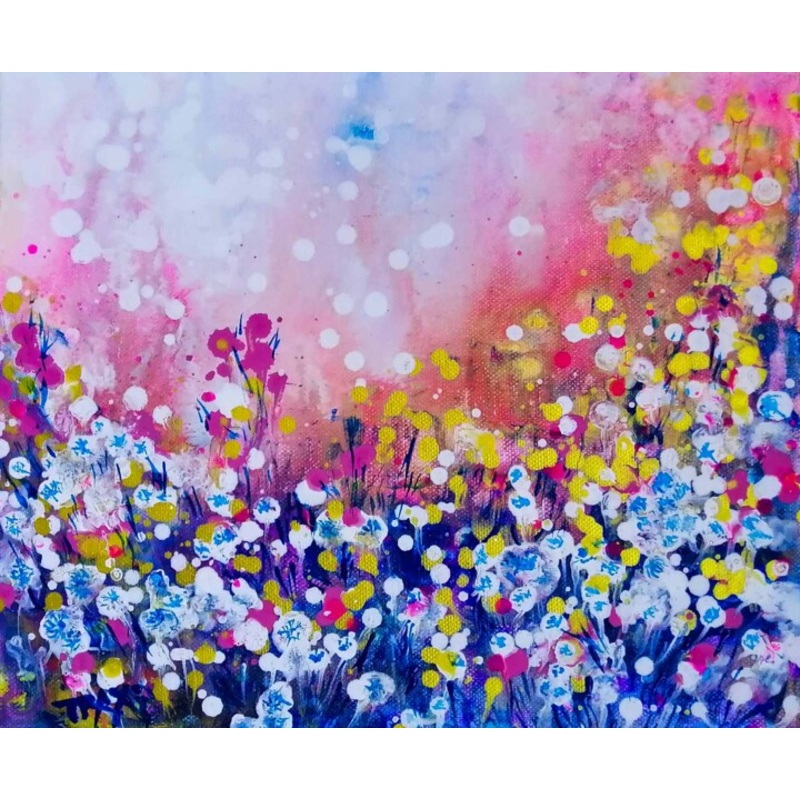 Abstract Landscape In Pink And Blue With Painting by Diana Dimova – Traxi | ArtMajeur