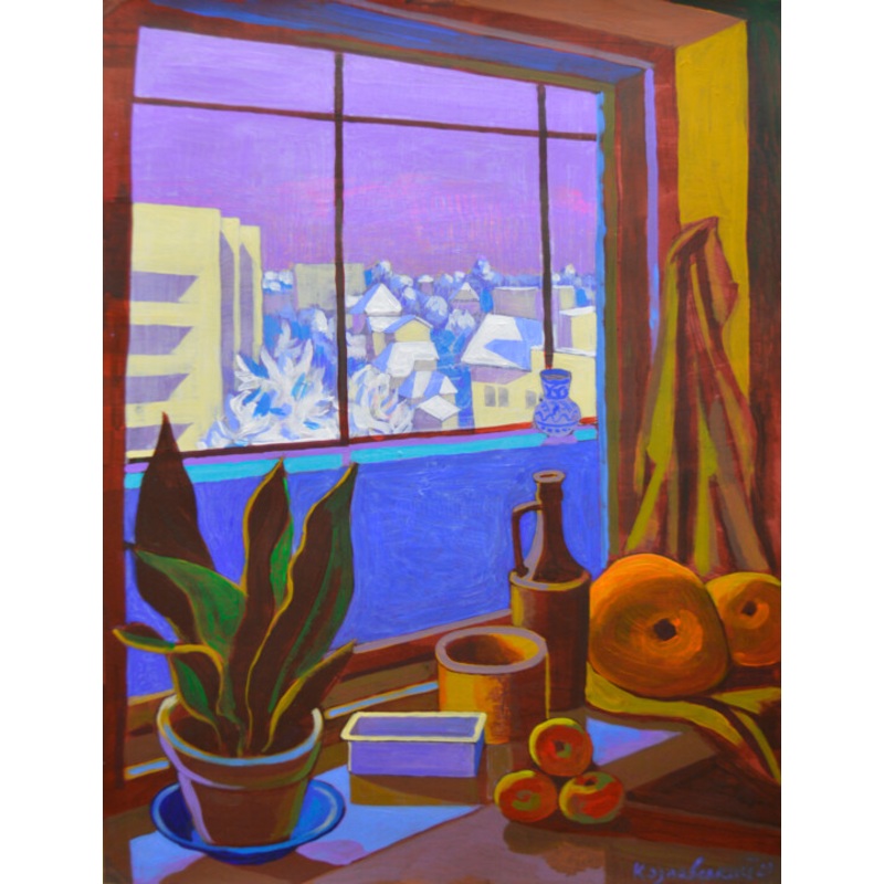 Winter Morning Behind The Window Painting by Mykola Kozlovskyi | ArtMajeur