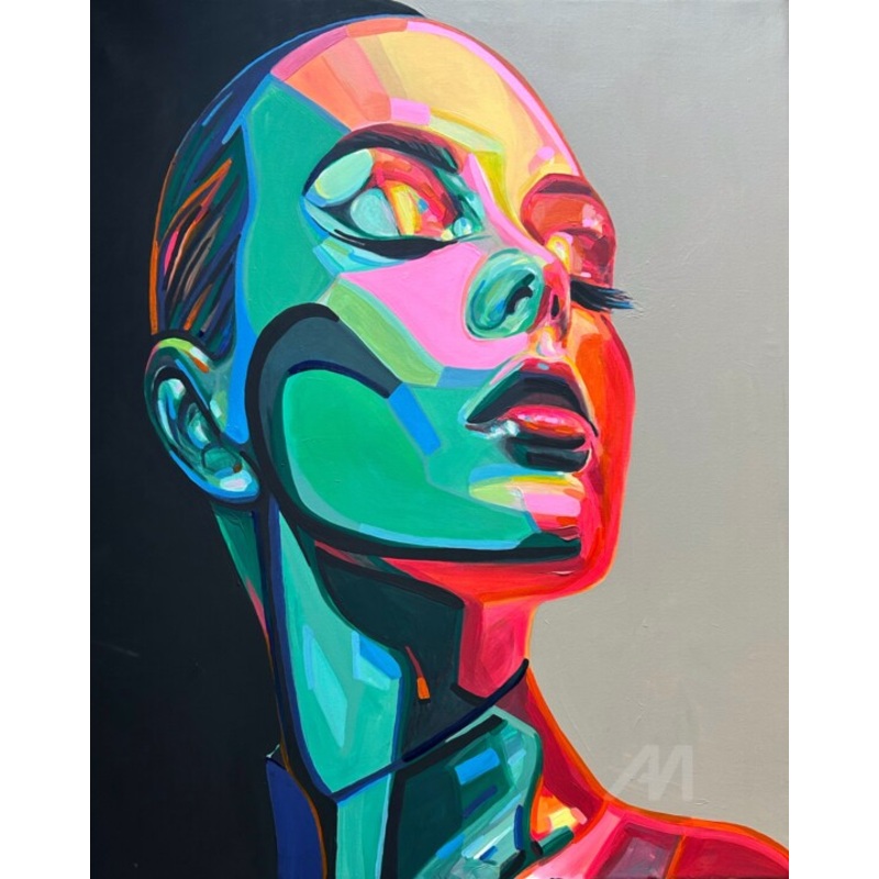 Xl Vibrant Abstract Female Portrait Pain Painting by Julia Brinkfrau | ArtMajeur