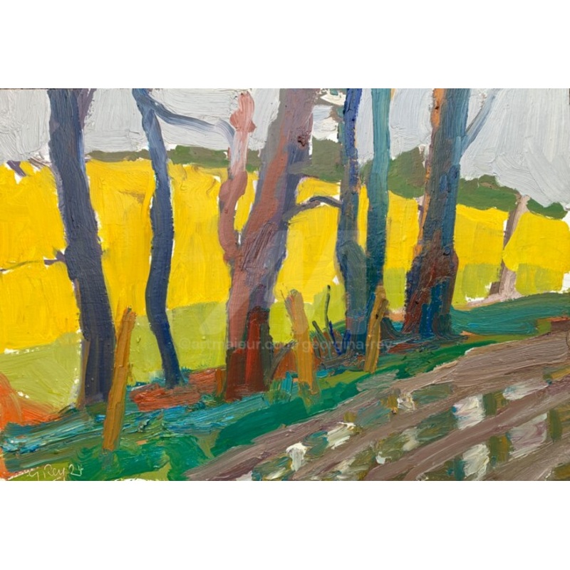 Yellow Fields And Trees Painting by Georgina Rey | ArtMajeur