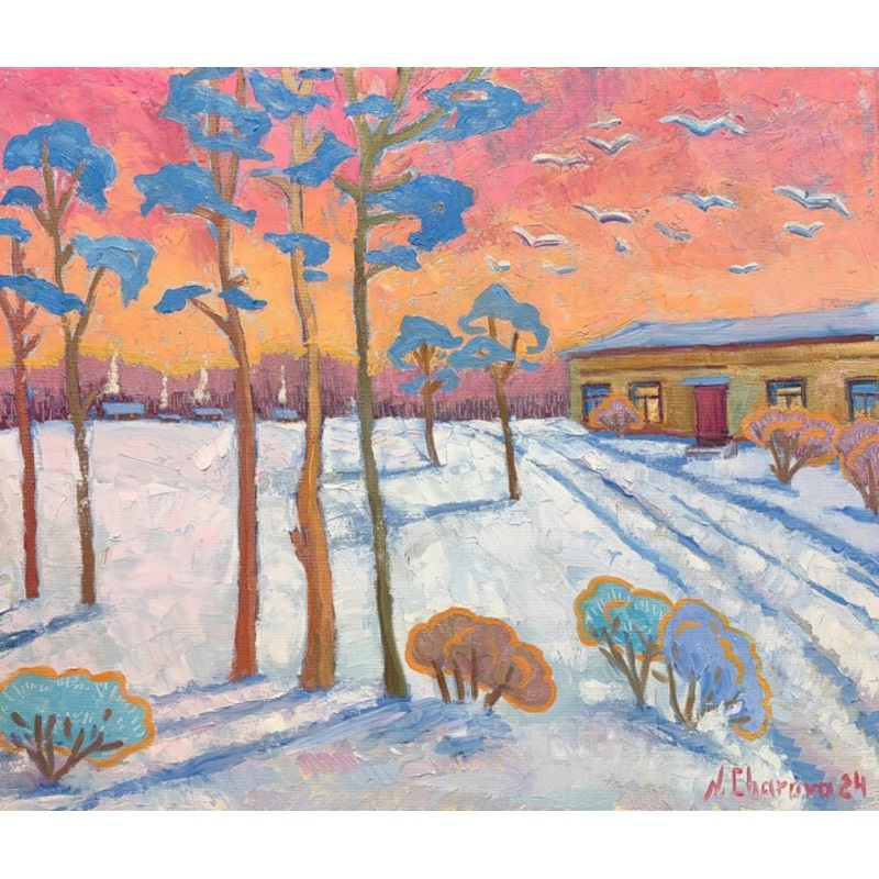 Winter Sunset. Art School. Painting by Natalia Bocharova (Charova) | ArtMajeur