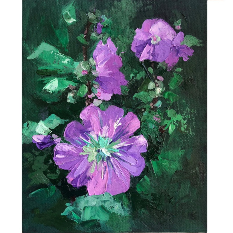 Hollyhock Bloom Painting by Elena Afanaseva | ArtMajeur