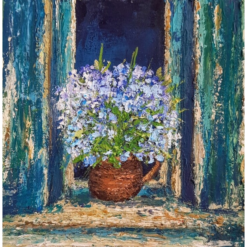Wildflowers In Front Of The Window Painting by Fineartderya | ArtMajeur